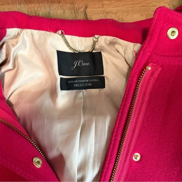 J. Crew Chateau Parka Pink Coat Stadium Cloth Wool Removable Faux Fur Collar - Picture 5 of 6